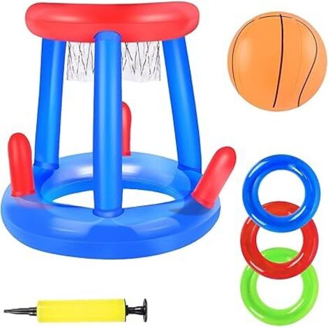 Jeu de Basket Piscine Gonflable, Panier de Basket pour Piscine et Plage, Jeux de Piscine pour Enfants et Adultes, Accessoire Flottant pour activités d'été, Kit Complet avec Pompe et balles