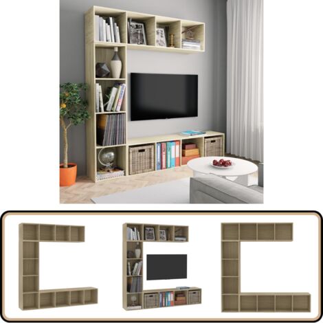Jeu de bibliothèque/meuble TV 3 pcs Chêne sonoma 180x30x180 cm - Bibliothèque Murale - Étagère Murale - Meuble Tv - Bibliothèque En Bois - Meubles Salle Séjour