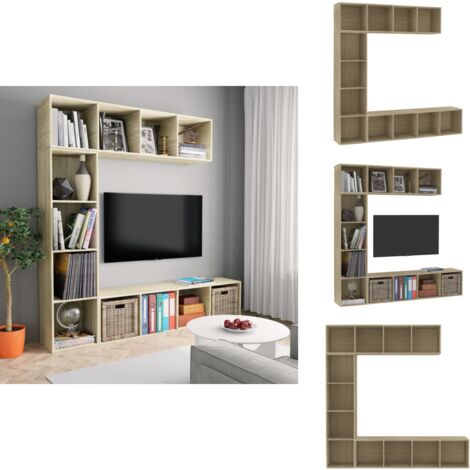 Jeu de bibliothèque/meuble TV 3 pcs Chêne sonoma 180x30x180 cm - Bibliothèque Murale - Étagère Murale - Meuble Tv - Bibliothèque En Bois - Meubles Salle Séjour
