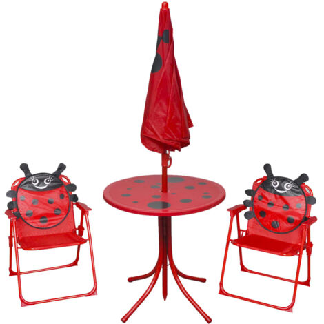 Jeu de bistro avec parasol pour enfants 3 pcs  Ensemble Table et Chaises de jardin Rouge 76218