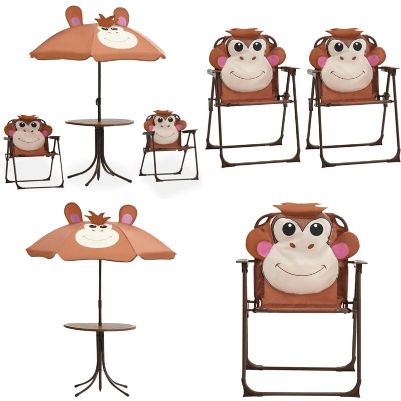 Ensemble de bistro avec parasol pour enfants 3 pcs Marron - Meubles De Jardin - Salon De Jardin Enfant - Set De Jardin Enfant - Parasol Enfant
