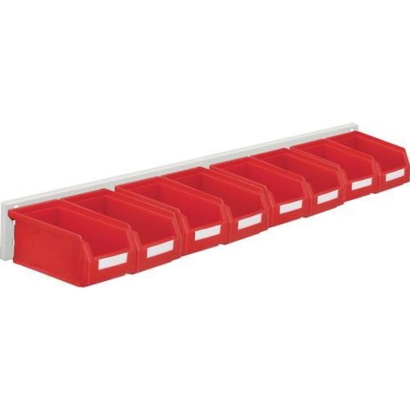 Jeu de boîtes de rangement ouvertes H100xl920xP180mm tôle d'acier/polyéthyl. revêtement plastique rouge 8 x taille 7 rouge