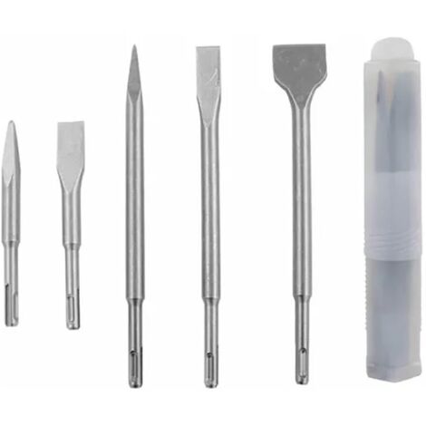 Jeu De Burins, 5 Pièces Perceuse à Percussion Burins Marteau électrique Burin Ensemble Tige Ronde 40Cr Acier Marteau Rotatif Burin Point De Consigne Béton Et Burin Plat Pour Meuler, Pelleter