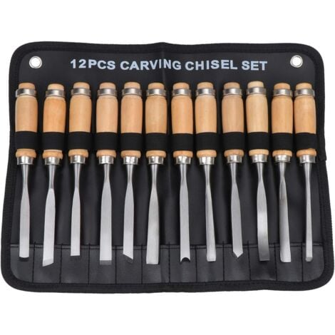 Jeu de Burins à Main en Bois Sculpté, Outil de Gouges pour Menuiserie 12 en 1