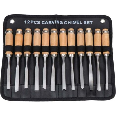 Jeu de Burins à Main en Bois Sculpté, Outil de Gouges pour Menuiserie 12 en 1