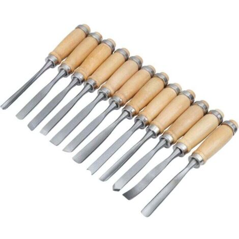 Jeu de Burins à Main en Bois Sculpté, Outil de Gouges pour Menuiserie 12 en 1
