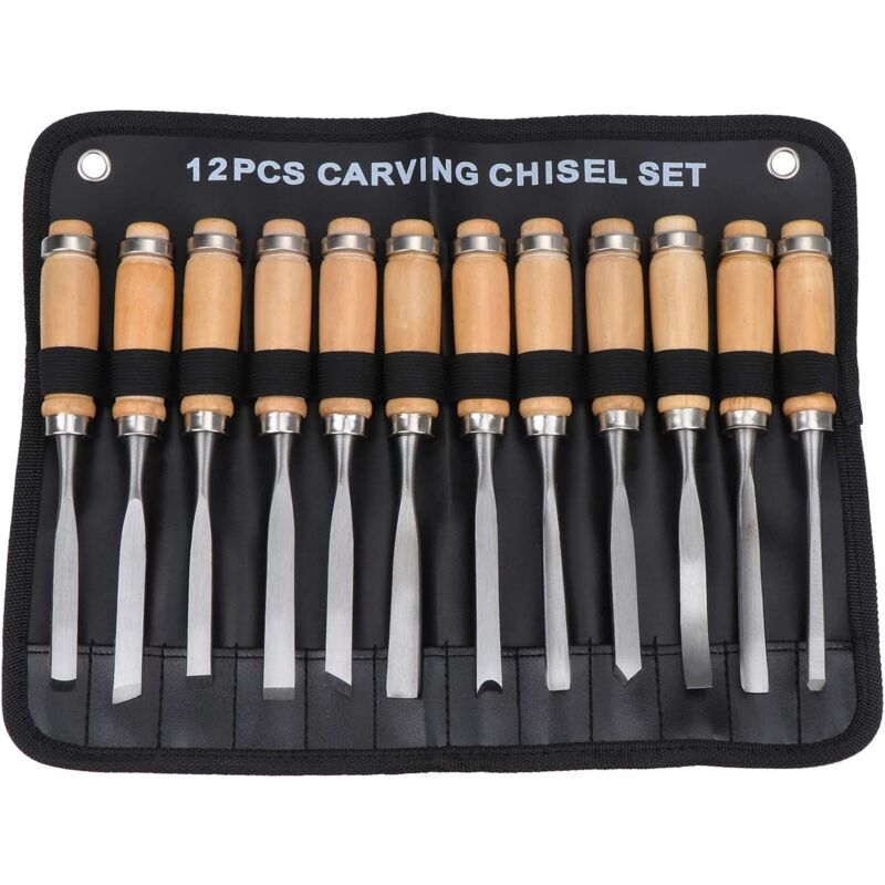 Litzee - Jeu de Burins à Main en Bois Sculpté, Outil de Gouges pour Menuiserie 12 en 1