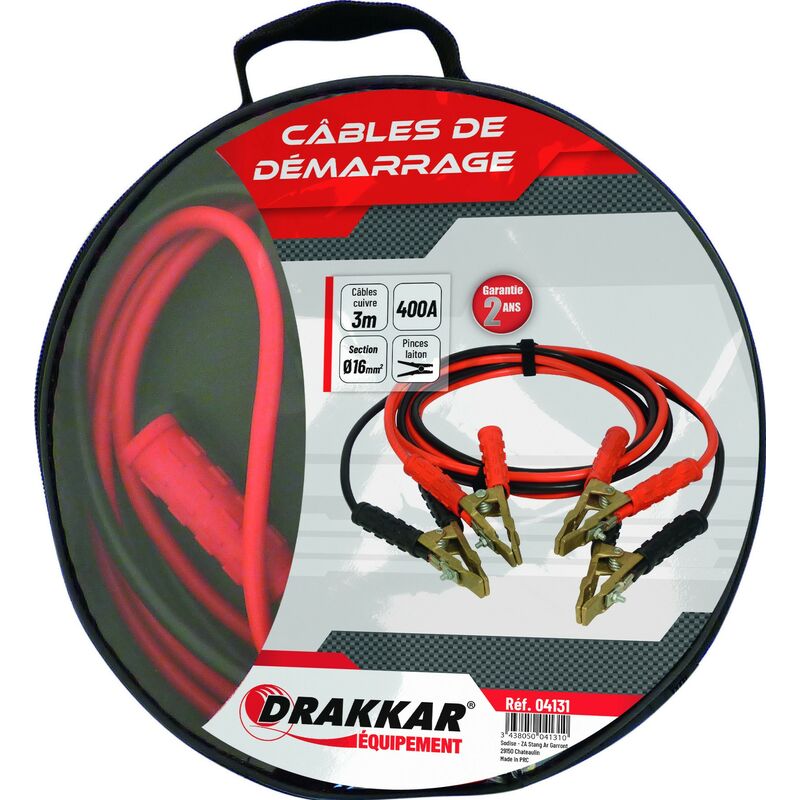 Drakkar Equipement - Jeu de cables de demarrage cuivre souple pinces laiton 400 Ampères - S04131