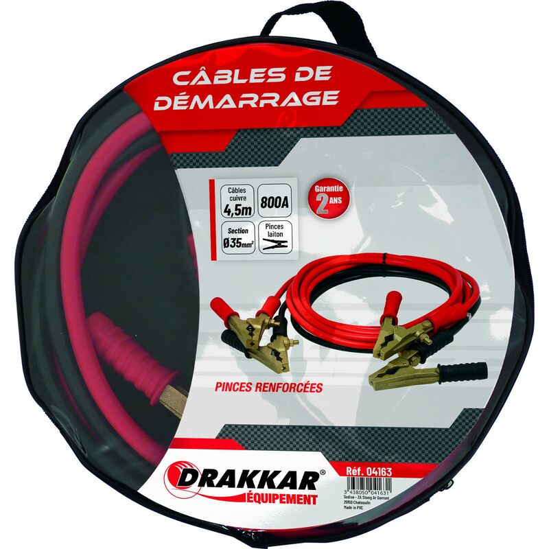 Drakkar Equipement - Jeu de cables de démarrage pinces laiton renforcées 800 Ampères -drakkar S04163