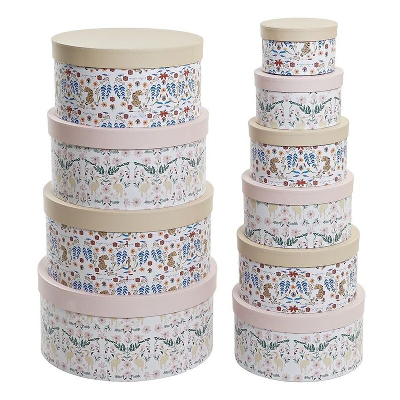 Set de boîtes d'organisation empilables Dkd Home Decor animaux fleurs rondes carton (37.5 x 37.5 x 18 cm)
