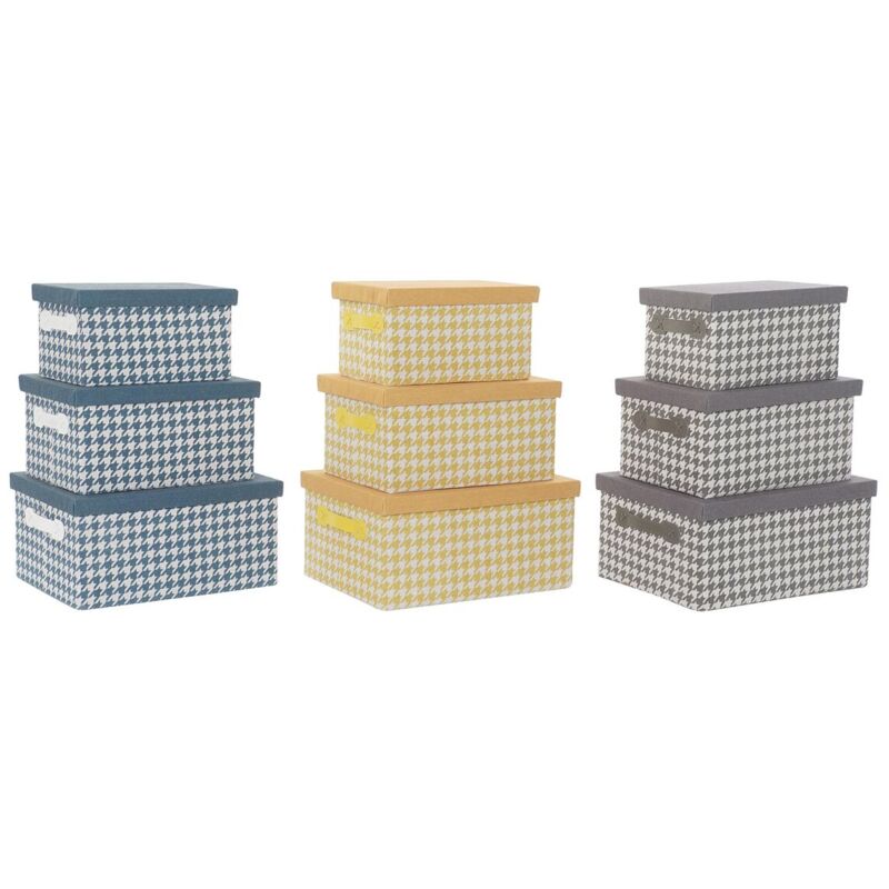 Set of boîtes d'organisation empilables Dkd Home Decor gris bleu jaune 40 x 30 x 20 cm