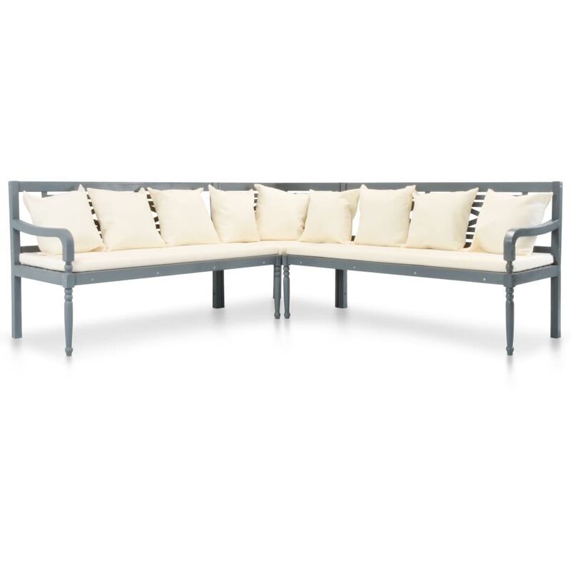 Canapé de jardin 3 pcs avec coussins Bois d'acacia solide Gris