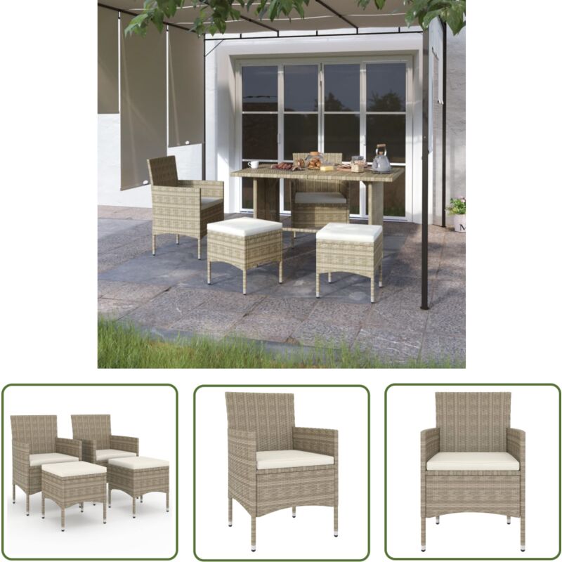 The Living Store - Jeu de chaise et tabouret de jardin 4 pcs Résine tressée Beige - Chaises De Jardin - Tabourets De Jardin - Mobilier De Jardin