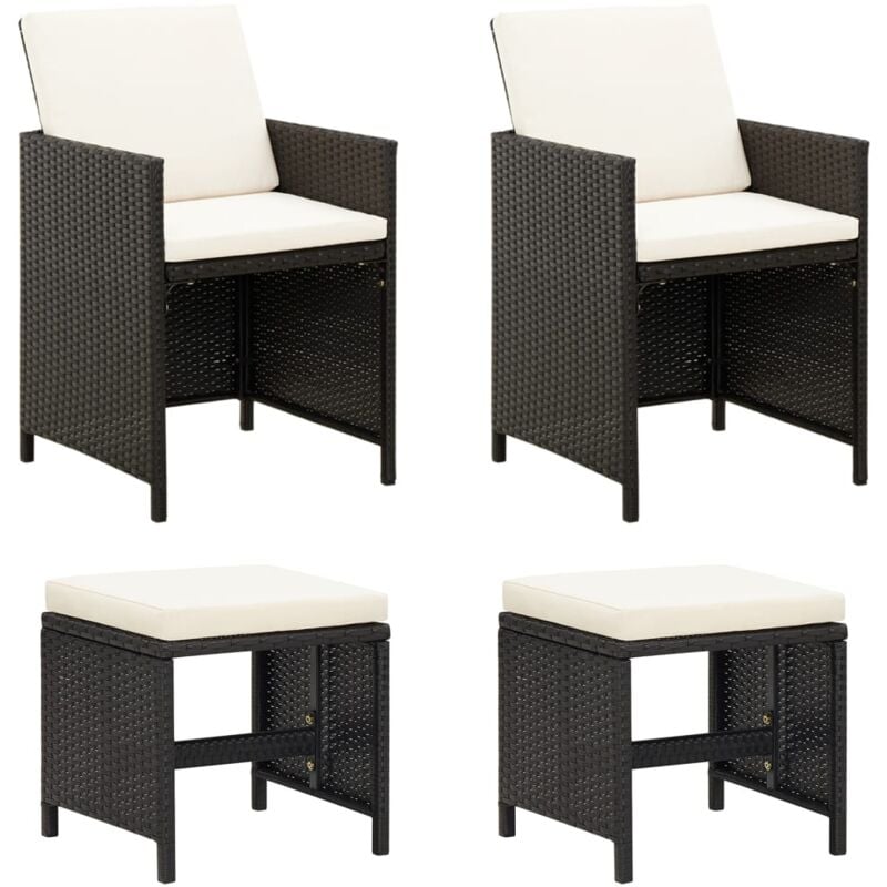 Jeu de chaise et tabouret de jardin 4 pcs Résine tressée Noir Vidaxl