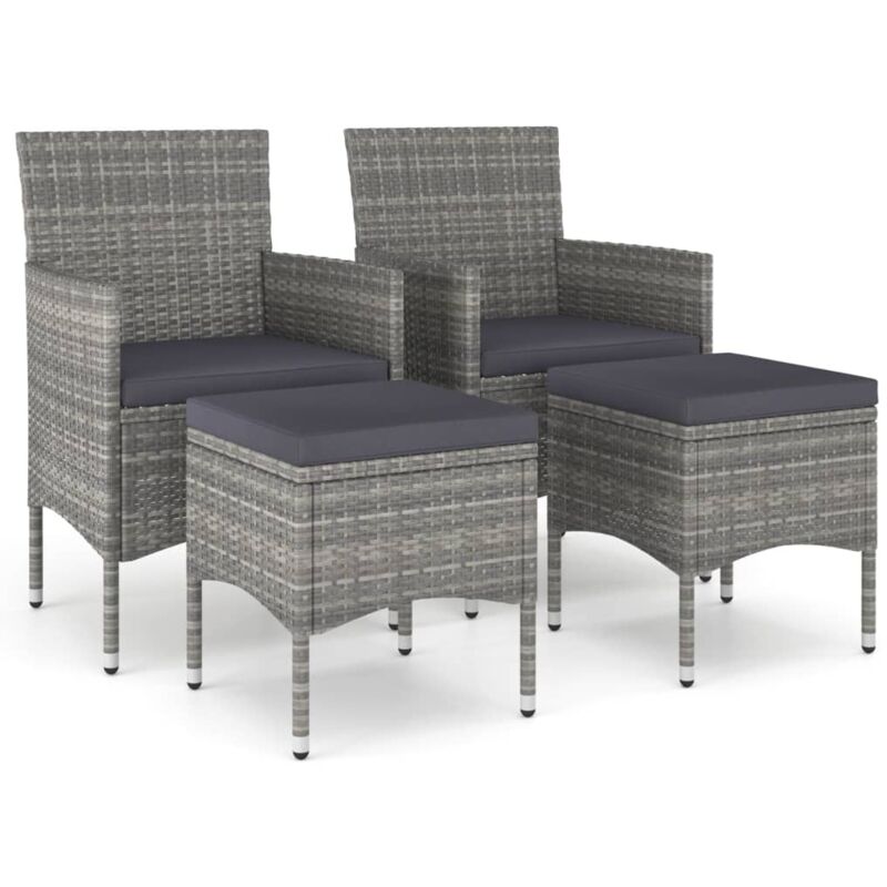 Vidaxl - Jeu de chaise et tabouret de jardin 4 pcs Résine tressée Gris