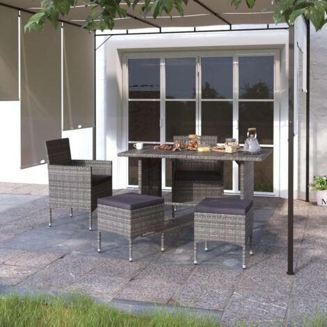 Jeu de chaise et tabouret de jardin-Chaise de terrasse-Chaise d'extérieur 4 pcs Résine tressée Gris 201848