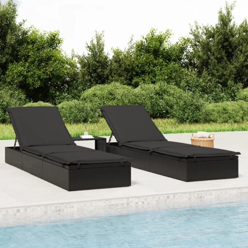 Vidaxl - Transat 1 pc avec table noir résine tressée