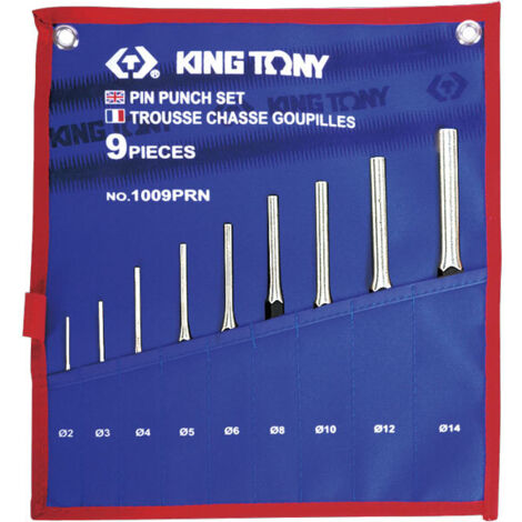 Jeu de chasse-goupilles 9 pièces 2 à 14 mm – Acier forgé chrome vanadium – Forme hexagonale – Finition brunie – King Tony