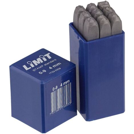 Jeu de chiffres à frapper 9 pcs 0 - 9 en acier trempé fabriqué en Allemagne 120 kp/mm² hauteur 15 mm Limit CSS15