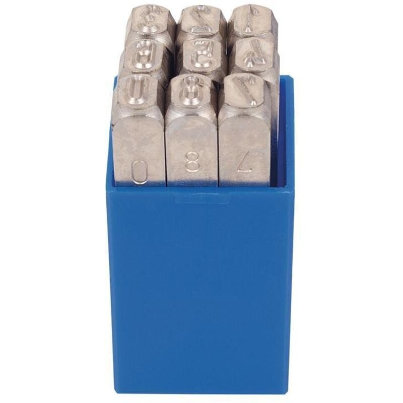 Jeu de chiffres à frapper 330 9 pièces chiffres 0-9 h. police d'écriture 2 mm ds boîte pl.