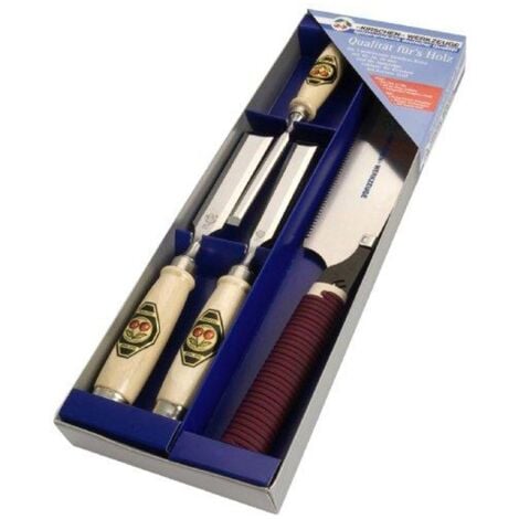 KIRSCHE Jeu de gouges à bois 1195 SB 10,20,26 mm, scie japonaise, poignée en hêtre blanc, 4 pièces, avec étui.