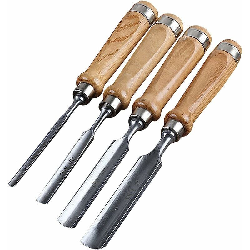 Jeu de ciseaux a bois professionnels, Sets de ciseaux à bois 4 pièces, Sculpture Sur Bois Outils Set Sculpture Main Carving Burins Gouges Pour