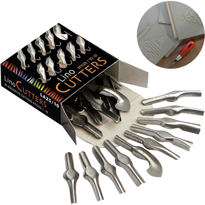 Jeu de ciseaux à linogravure 25 pièces (n° 1-10) Essdee pour jeu de linoléum