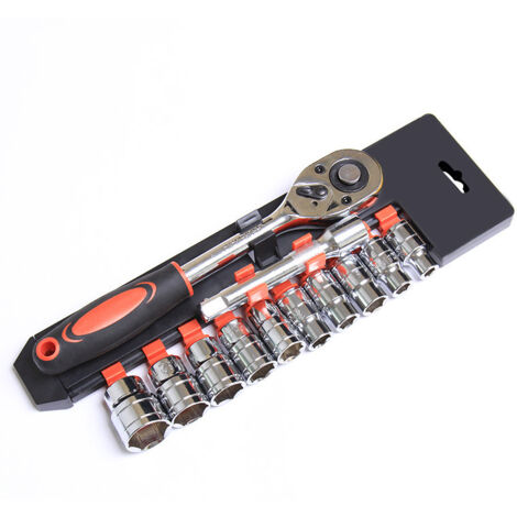 Jeu de clé à cliquet 12 pièces 3/8", douilles en acier chrome vanadium pour auto et bricolage