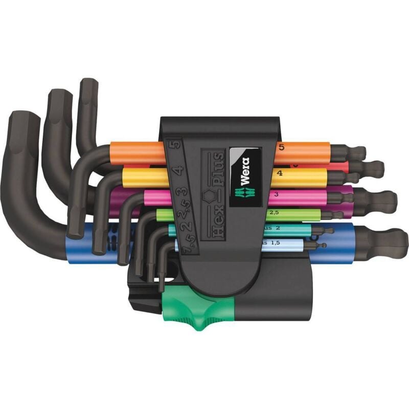 Wera - 950/9 Hex-Plus Multicolour 2 6 pans intérieurs Jeu de clés mâles coudées 1.5 mm, 2 mm, 2.5 mm, 3 mm, 4 mm, 5 mm, 6