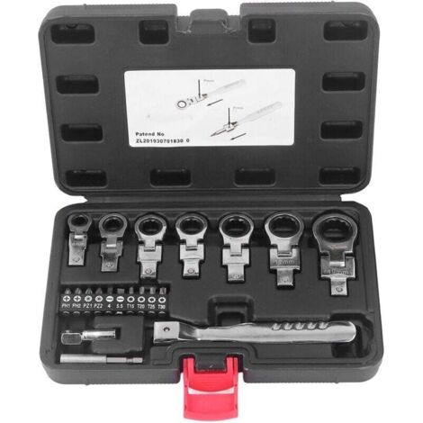 Jeu de clés à cliquet 20 pièces avec tête flexible 180° et embouts interchangeables – kit complet pour bricolage et mécanique