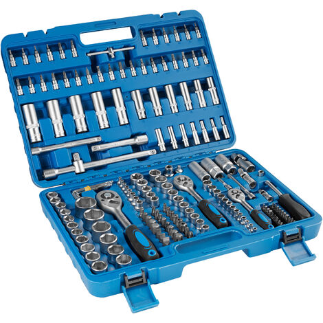 Boîte à Outils avec 171 Pièces (Douilles + Outils à Cliquet) - valise à outils, caisse à outils, coffret 171 pièces - bleu