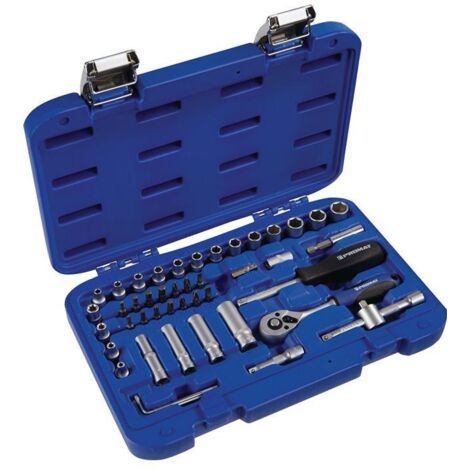 Jeu de clés à douille 48 pièces 1/4 po. ouverture de clé 4-13 mm nombre de dents 72 6 pans cassette plastique PROMAT