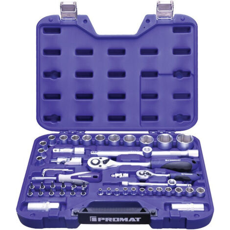 Jeu de clés à douille 55 pièces 1/4 + 1/2 po. ouverture de clé 4-32 mm nombre de dents 72/72 6 pans PROMAT