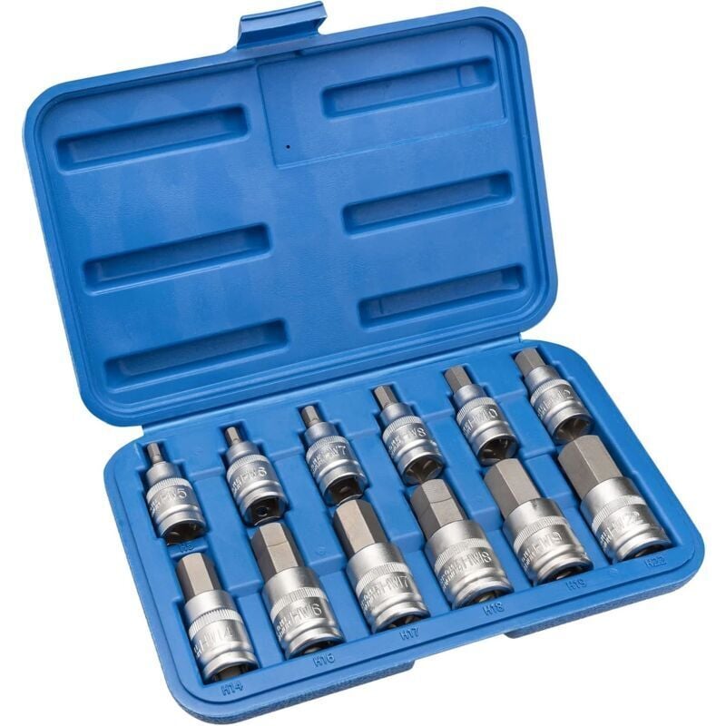 Jeu de clés à douille Torx à six pans creux 12 pièces, 6 pans creux 5, 6, 7, 8, 10, 12, 14, 16, 17, 18, 19, 22 mm, Avec boîte de rangement en