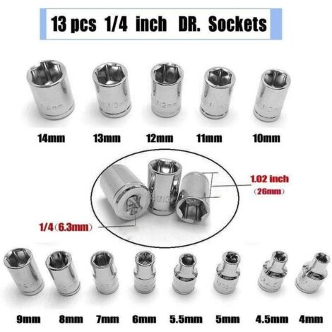 Jeu de Clés à Douilles, 46pcs 1/4" Clé à Cliquet Avec Boîte à Outils,4-14mm Cr-V Clé à Douilles, Embouts de Tournevis,Barres D'extension pour la Mais