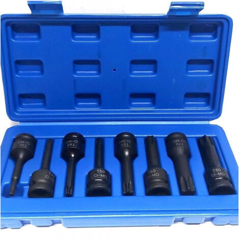 Jeu De Clés à Douilles Torx 8 Pièces 1/2" T30 T80 Clé à Chocs 78 Mm Long
