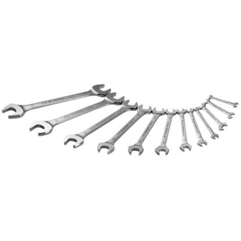 Facom – Jeu de 12 clés à fourche métriques – Dimensions 6x7 à 30x32 mm – Finition chromée satinée – Pour écrous et vis sur chantiers