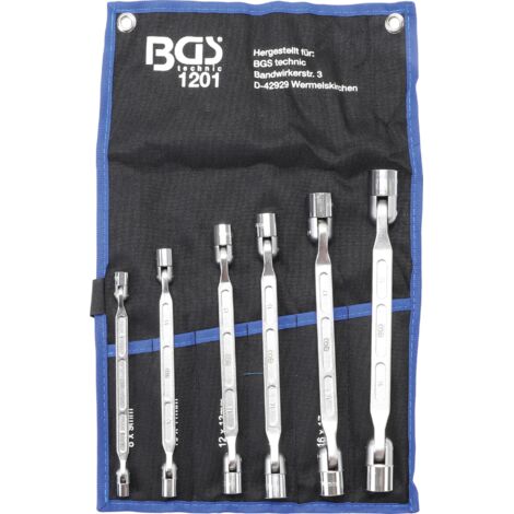 Bgs Technic – Clé mixte à tête flexible 6 pièces – Acier au chrome-vanadium – Douze pans – Dimensions 8x9 à 18x19 mm – 1201