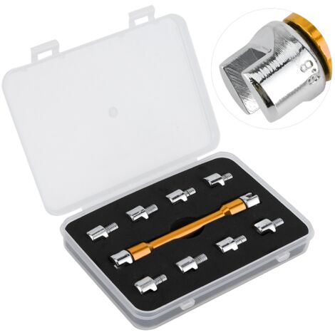 Jeu de Clés à Rayons de Moto, Kit de Clé à Rayons de Roue de Vélo de Saleté CNC, Accessoire de Moto 5.0 6.8 Longueur 93 Mm/3.7in pour la Plupart des Motos (B (doré))