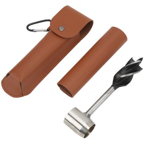 Jeu de clés à tarière à main en acier inoxydable, foret à bois manuel multifonctionnel portable avec sac de rangement, cuir PU marron et étui