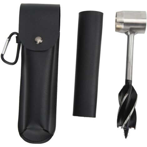 Jeu de clés à tarière à main en acier inoxydable, foret à bois manuel multifonctionnel portable avec sac de rangement, cuir PU noir et étui