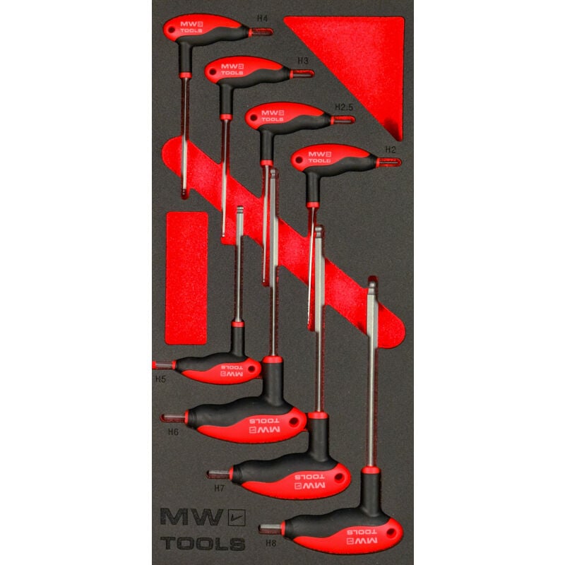 Mw Tools - Jeu de clés allen avec manche-T 2-8 mm 8 pièces module en mousse pour servante d'atelier MWTHEX8