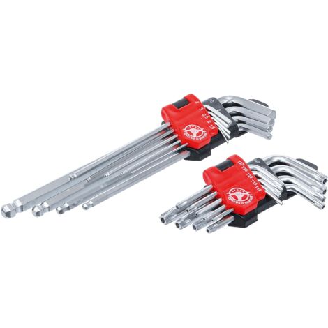 Jeu de clés allen  longues  profil T (pour Torx) T10 – T50 / six pans femelle 1,5 - 10 mm  18 pièces