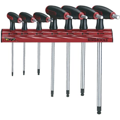 Jeu de clés Allen manche T 7 pcs sur support mural Teng Tools WRHEX07AF