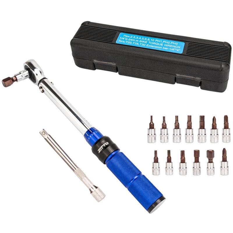 Jeu de clés dynamométriques pour vélo 1/4 pouce 2 à 24 Nm Kit d'outils pour vélo de route de montagne