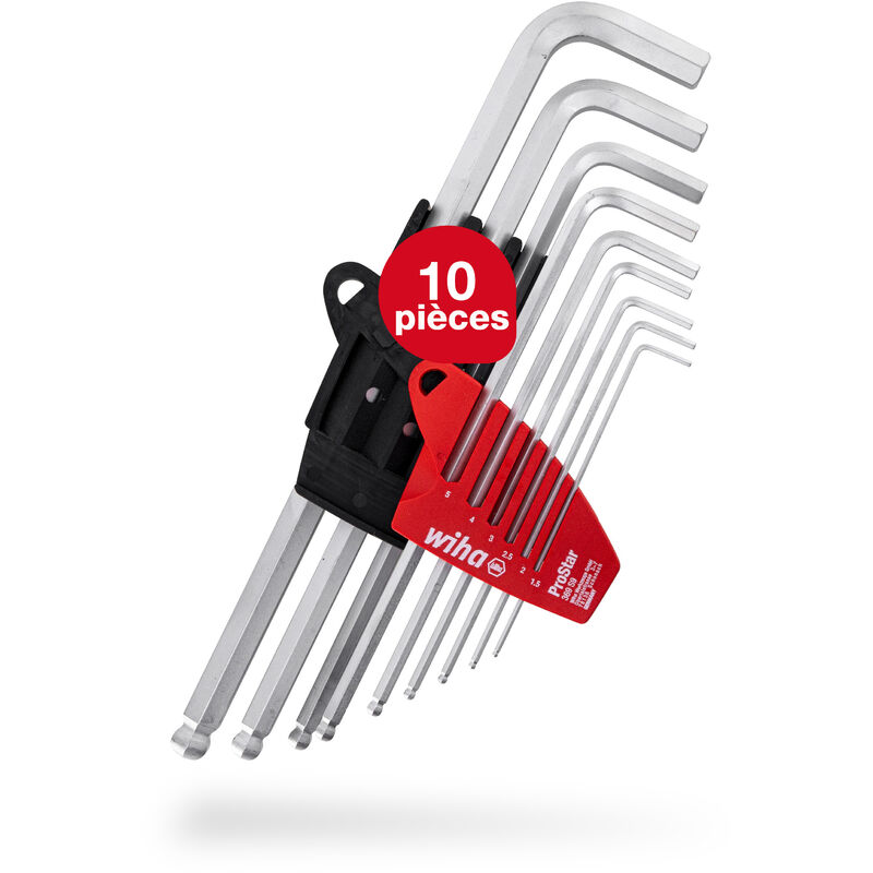 Toolland - Wiha Jeu de clés mâles en étui ProStar (07192), lot de 9 Jeu de clés six pans femelles, tête sphérique Clés six pans femelles 1,5/ 2/ 2,5/