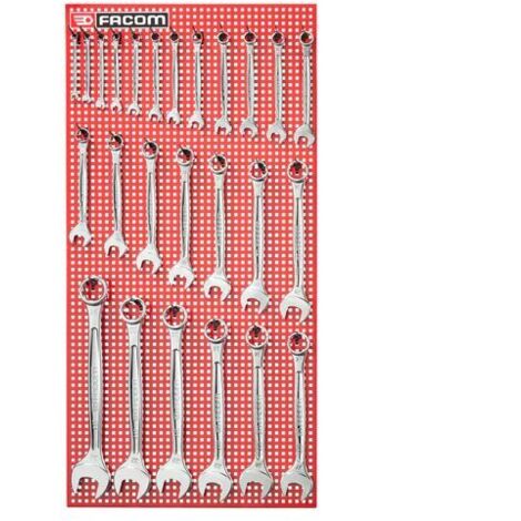 Facom – Jeu de clés mixtes 25 pcs – Têtes annulaire biseautée 15° – Profil OGV® pour serrage puissant – Dimensions 6 à 34 mm