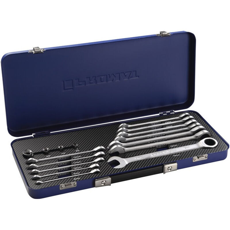 Jeu de clés mixtes à cliquet 16 pcs. ouverture de clés 8-19 mm droit Promat