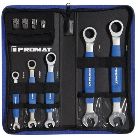 Jeu de clés mixtes à cliquet 9 pcs. ouverture de clés 8-19 mm avec poignée en plastique PROMAT