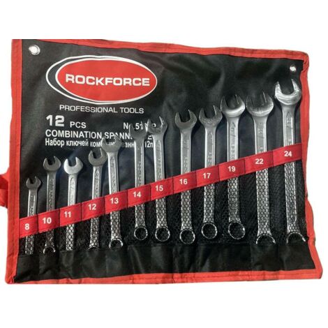 Jeu de clés mixtes Rockforce, 12 pièces, usage professionnel, haute durabilité et acier forgé de précision.